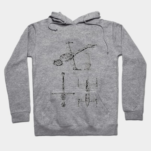 B-Wing Fighter (black) Hoodie by Big Term Designs